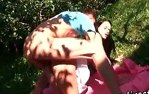 Teen slut rides cock at picnic fuck and suck