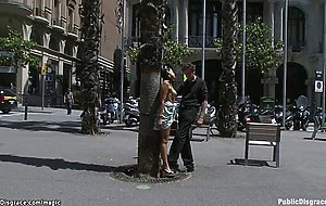 Busty Latina bound for tree in public