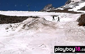 Naked badass babe Jaclyn Swedberg and her GFs snowboarding on a sunny day