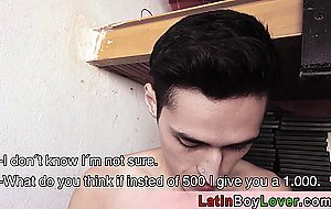 Cute amateur latin teen painter serving his client
