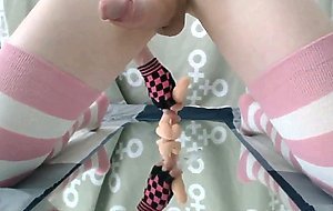 Amazing bouncing cock crossdresser riding dildo