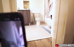 Stepsister lets her stepbrother film her while she is taking a shower