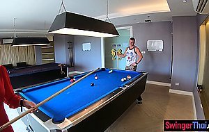 Amateur Asian Euro couple horny homemade sex after a game of pool