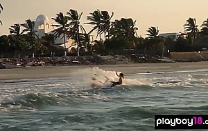 Big boobed naked blondie Dani Mathers and her badass GFs like kite boarding