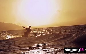 Big boobed naked blondie Dani Mathers and her badass GFs like kite boarding