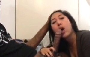 Hot Asian Sucking BF's Black Dick