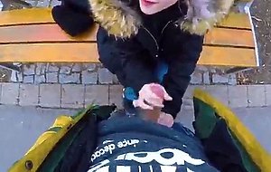 Kinky blonde gives bj in public