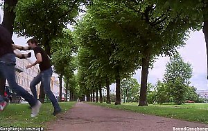 Hijacked busty blonde dp fucked
