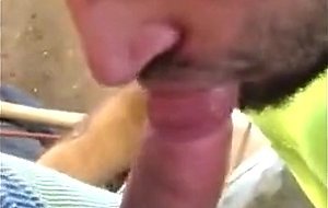 Hungry builder sucking dick