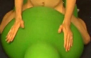 Big green balloon riding humping cum