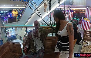 Petite Asian teen with perfect big booty pleased by a client with dildo