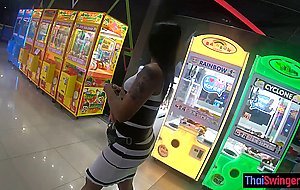 Petite Asian teen with perfect big booty pleased by a client with dildo