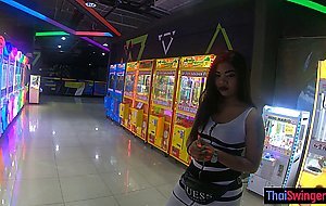 Petite Asian teen with perfect big booty pleased by a client with dildo