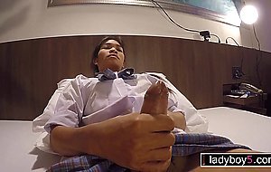 Big cock Asian ladyboy schoolgirl Kib POV blowjob and anal sex bareback