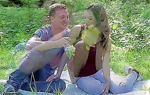 Romantic picnic with mega busty woman