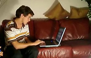 Straight guy cums in gay mouth