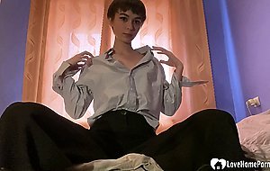 Short haired brunette girl gets excited ended with pussy fingering