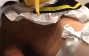 Amateur Asian CD cums while riding cock