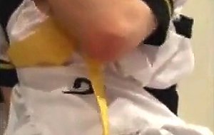 Amateur Asian CD cums while riding cock