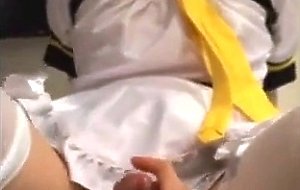 Amateur Asian CD cums while riding cock
