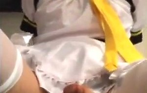 Amateur Asian CD cums while riding cock