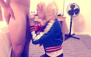 Suicide Squad Harley Quinn crossdresser suck and swallow