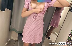 In the fitting room of H&M I touch my small Tits and pussy