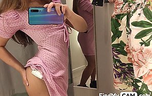 In the fitting room of H&M I touch my small Tits and pussy