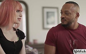 Pretty transsexual enjoys interracial anal sex with stepbro