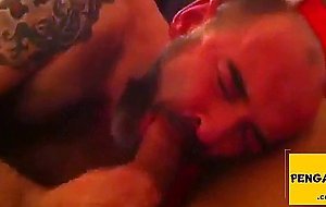 Hairy Daddy Sucks A Big Dick in Bed