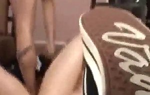 Superb sweet amateur girl with natural tits fucking with two guys