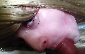 young blonde sissy crossdresser swallows huge load