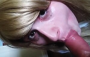 young blonde sissy crossdresser swallows huge load