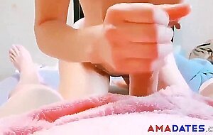 Friend's korean girl gives handjob