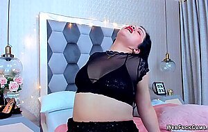 Big natural tits MILF masturbates solo on webcam