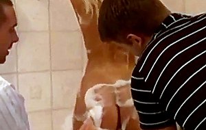 Milf with 2 men in bathroom