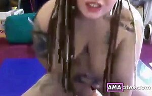 Curvaceous dreded latina with inked body and dirty talks