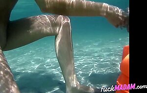 Naked Swimming MILF Gives Underwater Handjob Until He Cums