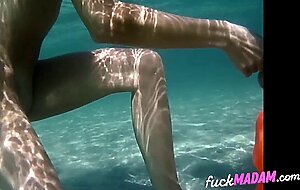Naked Swimming MILF Gives Underwater Handjob Until He Cums