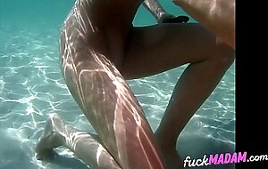 Naked Swimming MILF Gives Underwater Handjob Until He Cums