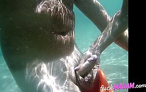 Naked Swimming MILF Gives Underwater Handjob Until He Cums