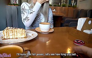 Letty black, remote controlled dildo in crowded cafe, letty black