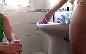 Taboo family: stepmother watching how her stepson piss in front of her