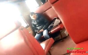 Twink Masturbates and Cums Hard on Train with Big Cock