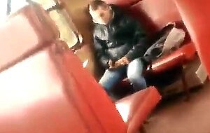 Twink Masturbates and Cums Hard on Train with Big Cock