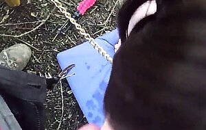 Pissed on Sissy Slave Facefucked Outdoors by Big Cock