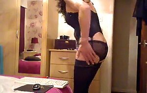 Crossdresser rubs clit and cums solo