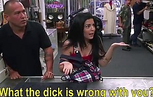 Sexy latina with big tits is fucked in the back office of a pawn shop for money