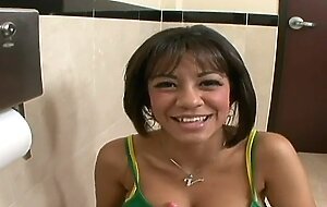 Vanessa Leon enjoys a hot facial in the bathroom