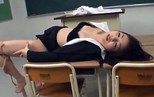 Pretty teacher dp play in classroom